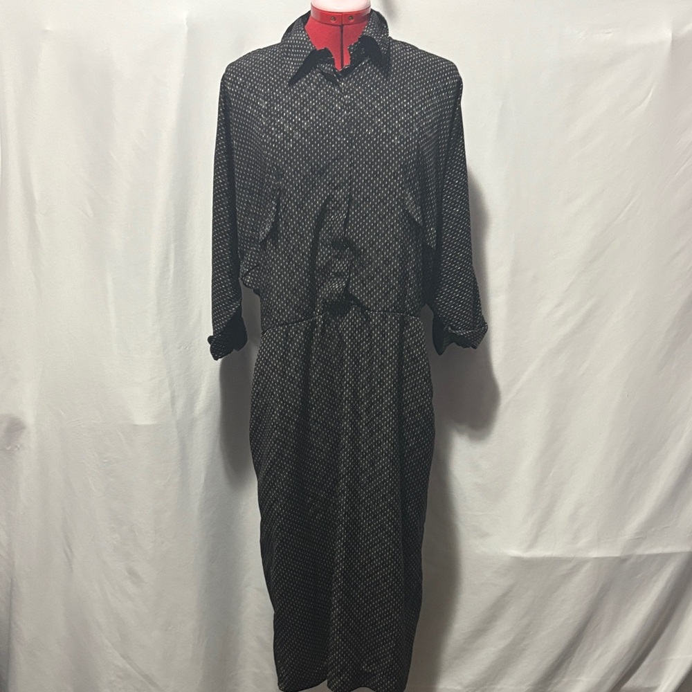 Chic Black Patterned Long Sleeve Dress XL97